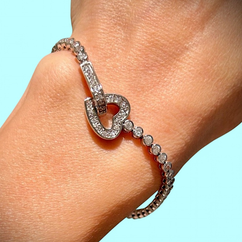 Exquisite 925 Sterling Silver & CZ Open Heart Tennis Bracelet (NWOT)
